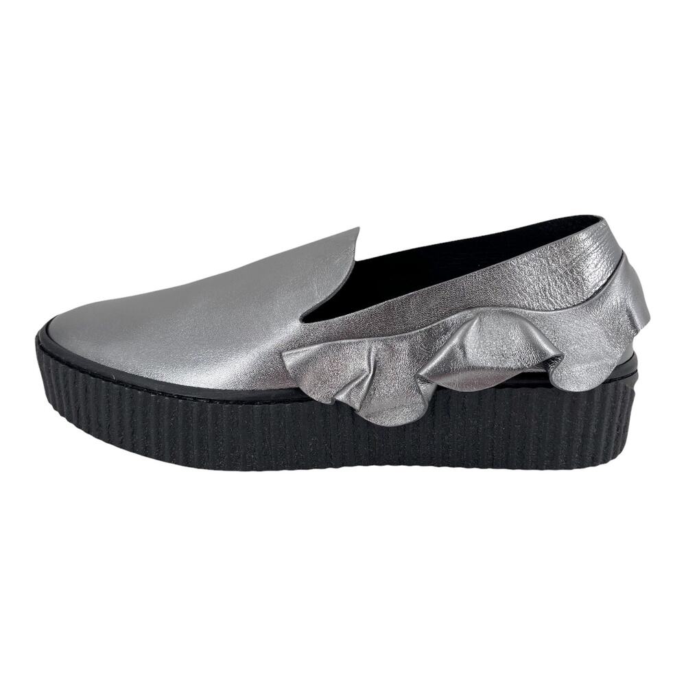 PINKO Italy Platform Sneaker Loafers Metallic Silver Women Size 8 NEW $460